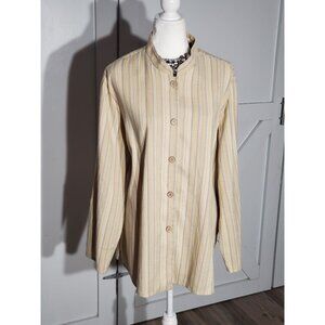 MONTEREY BAY STRIPED BLOUSE COLOR BEIGE ROLLTAB SLEEVE POLY/COTTON SIZE 2X